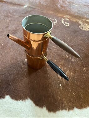 vintage European mid-century copper flip stovetop coffee maker